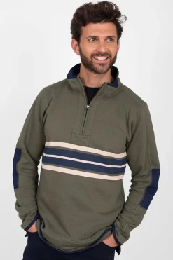 Brakeburn Stripe 1/4 Zip Sweat Khaki Fashion
