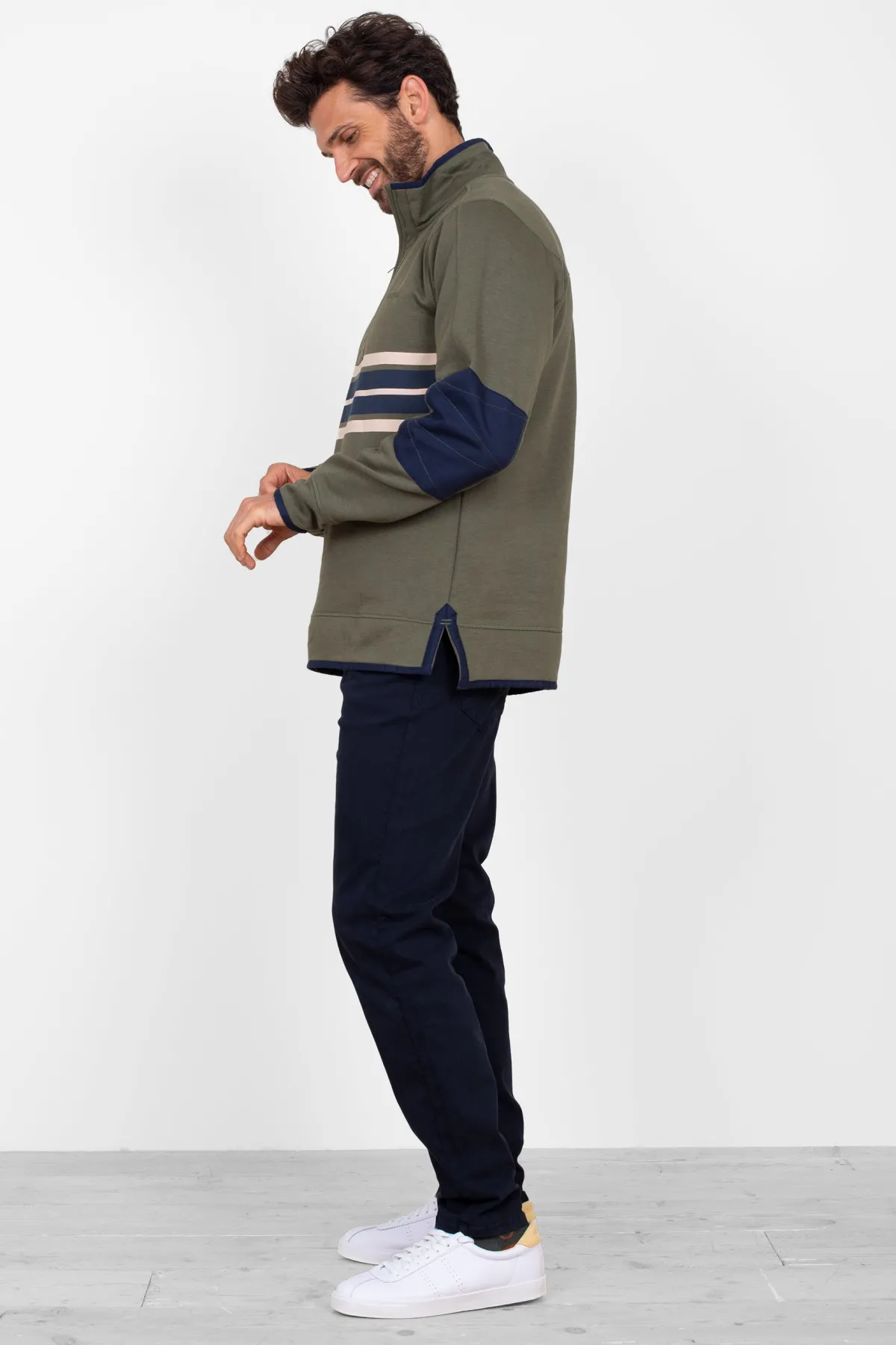Brakeburn Stripe 1/4 Zip Sweat Khaki Fashion