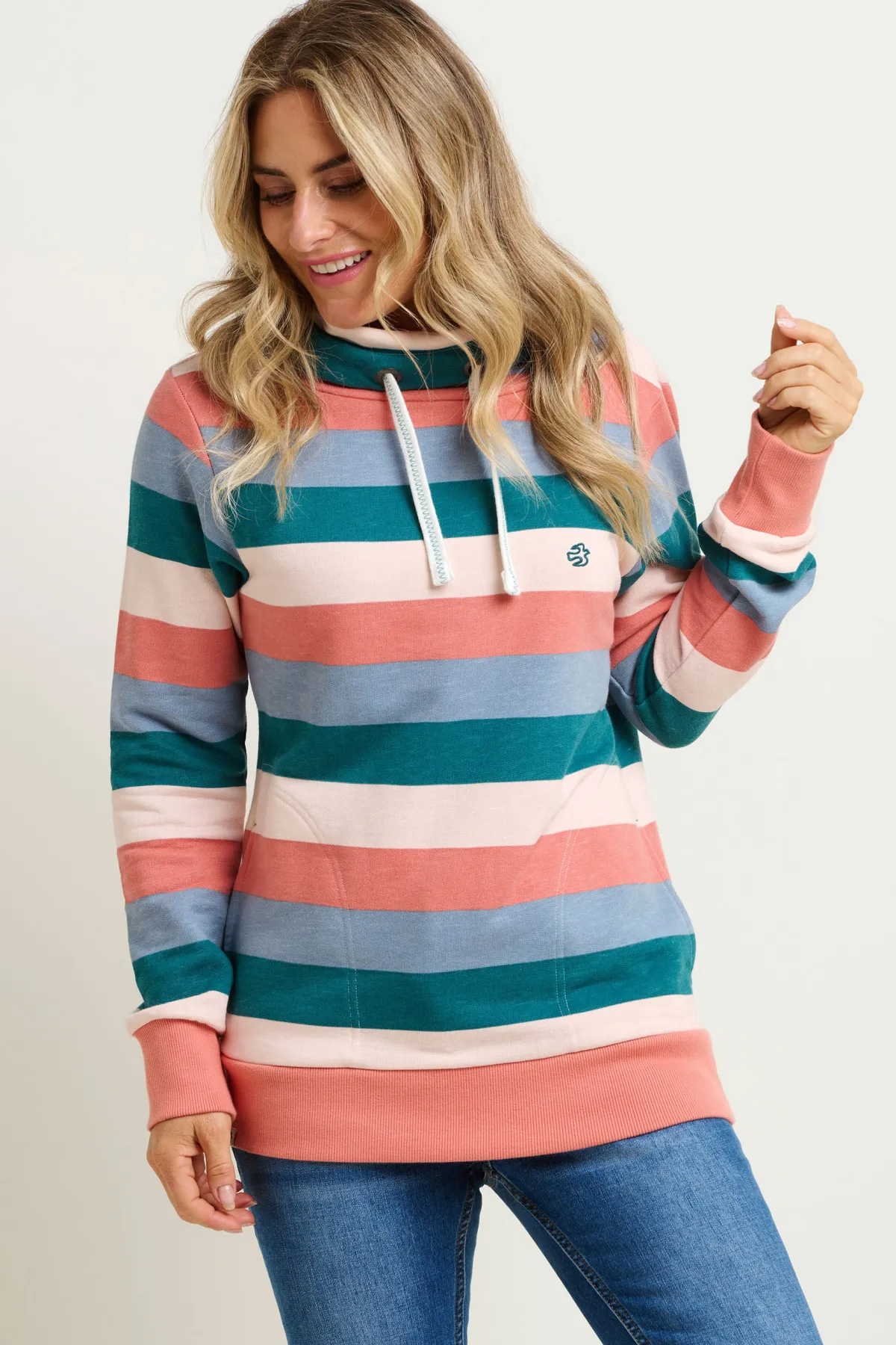 Brakeburn Stripe Cowl Neck Sweatshirt Blue Cheap