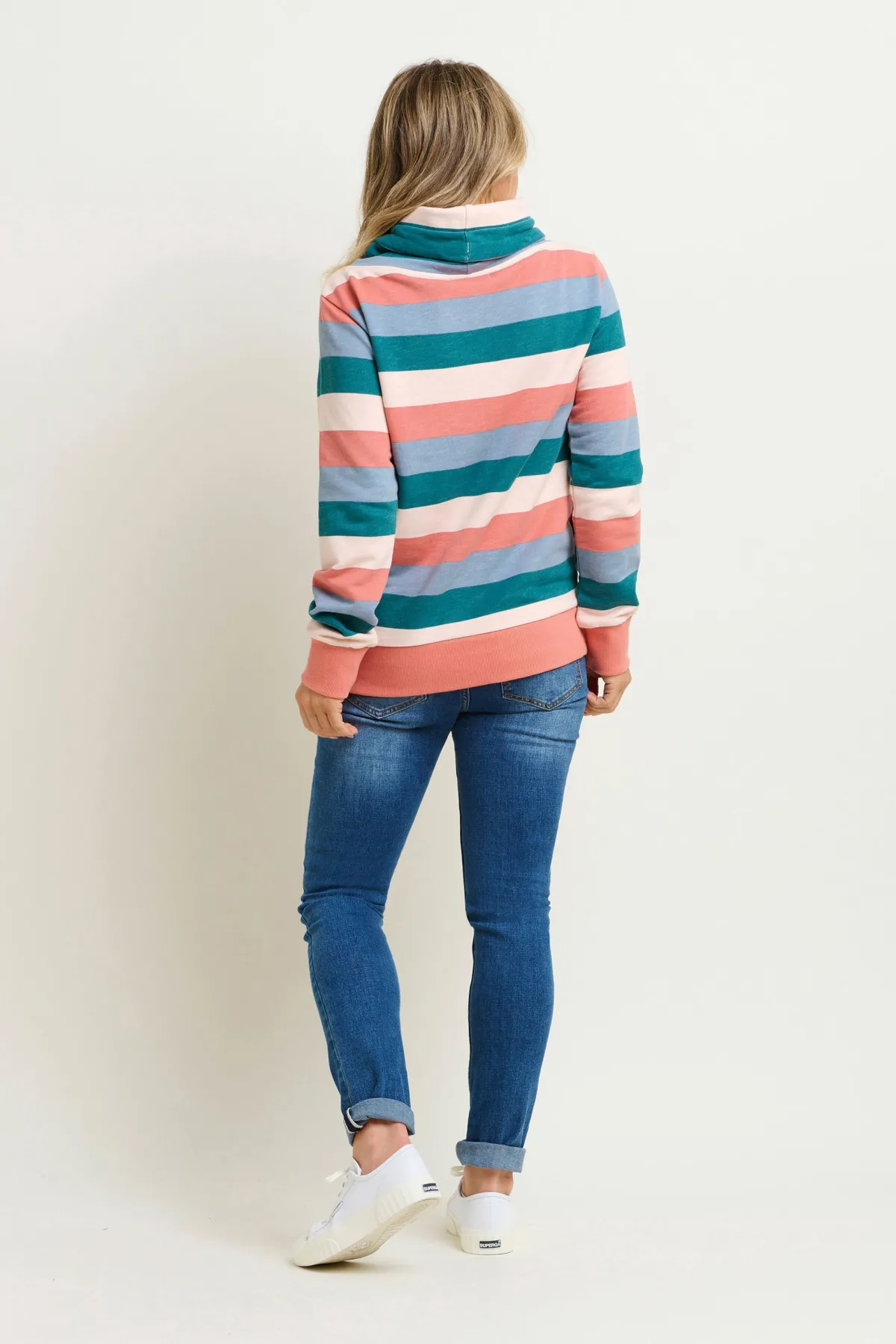 Brakeburn Stripe Cowl Neck Sweatshirt Blue Cheap