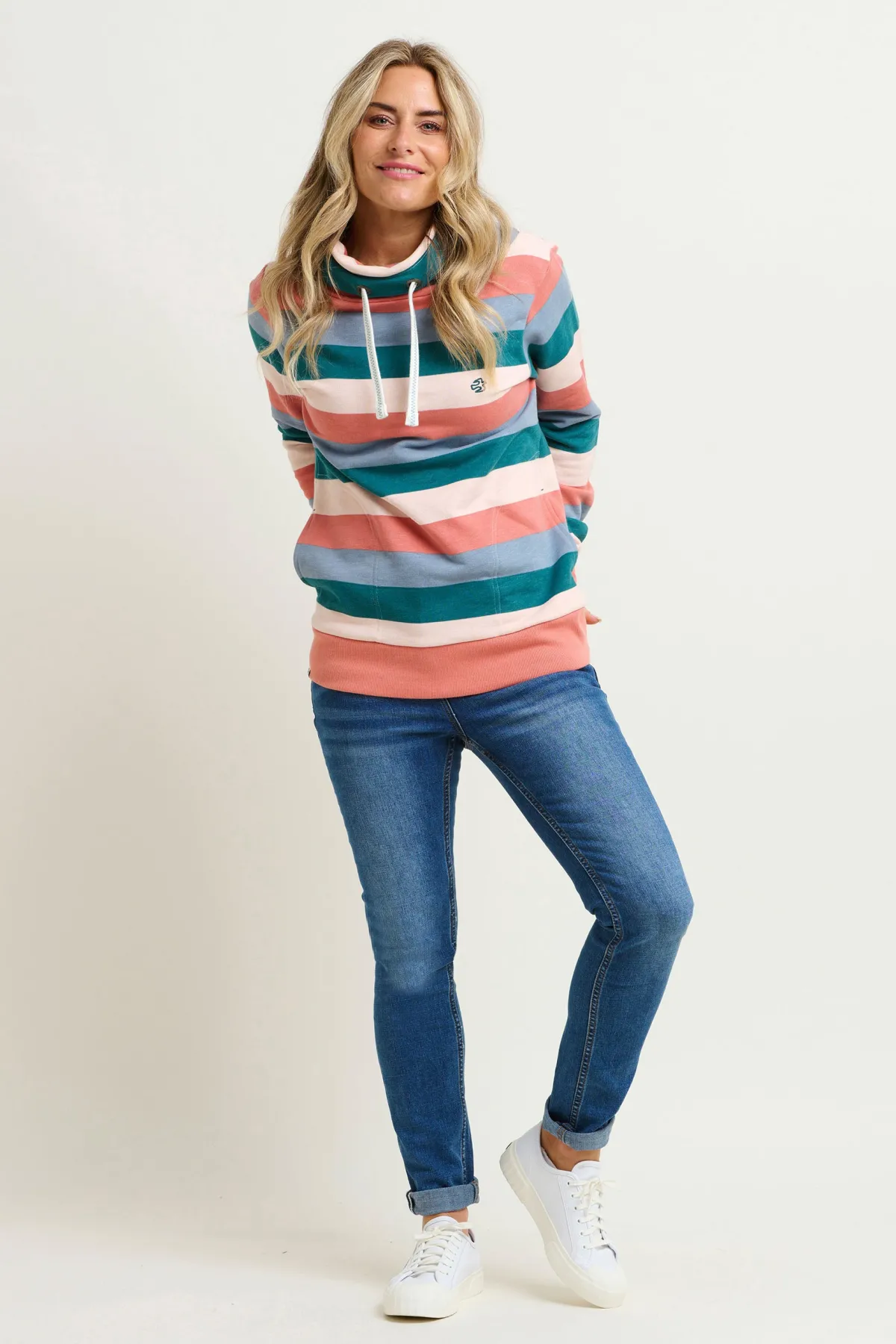 Brakeburn Stripe Cowl Neck Sweatshirt Blue Cheap