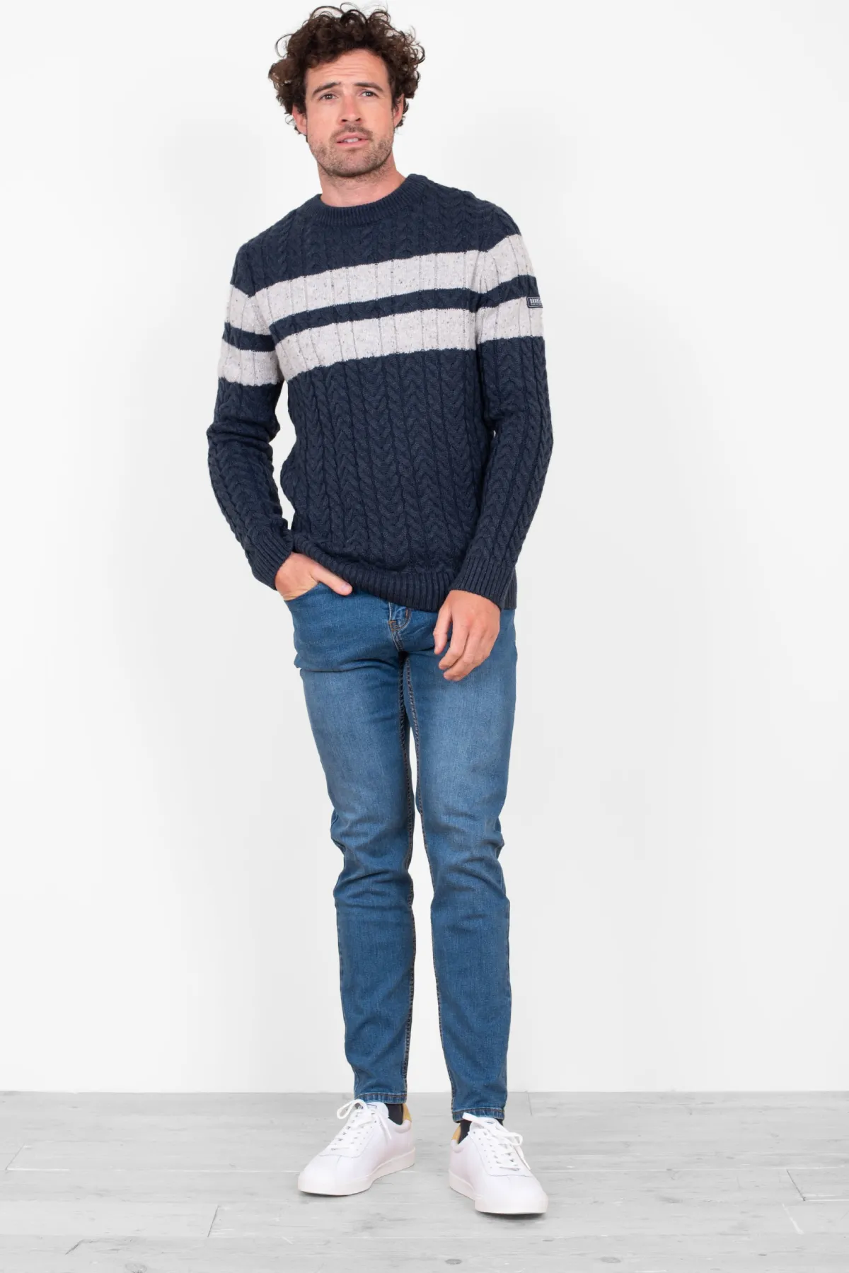 Brakeburn Stripe Crew Neck Grey Clearance