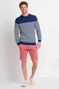 Brakeburn Stripe Crew Neck Jumper Navy Outlet