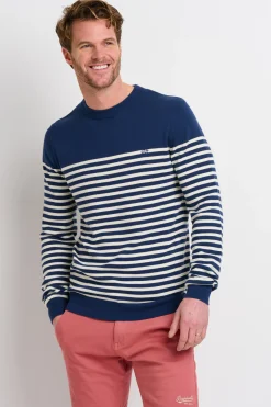 Brakeburn Stripe Crew Neck Jumper Navy Outlet
