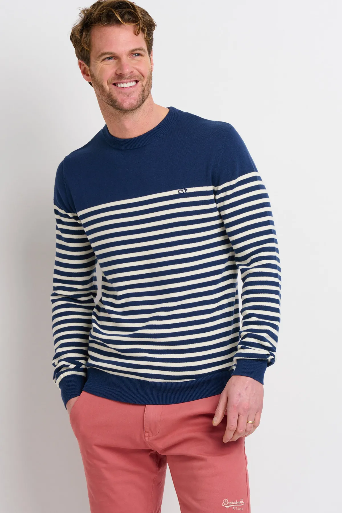 Brakeburn Stripe Crew Neck Jumper Navy Outlet