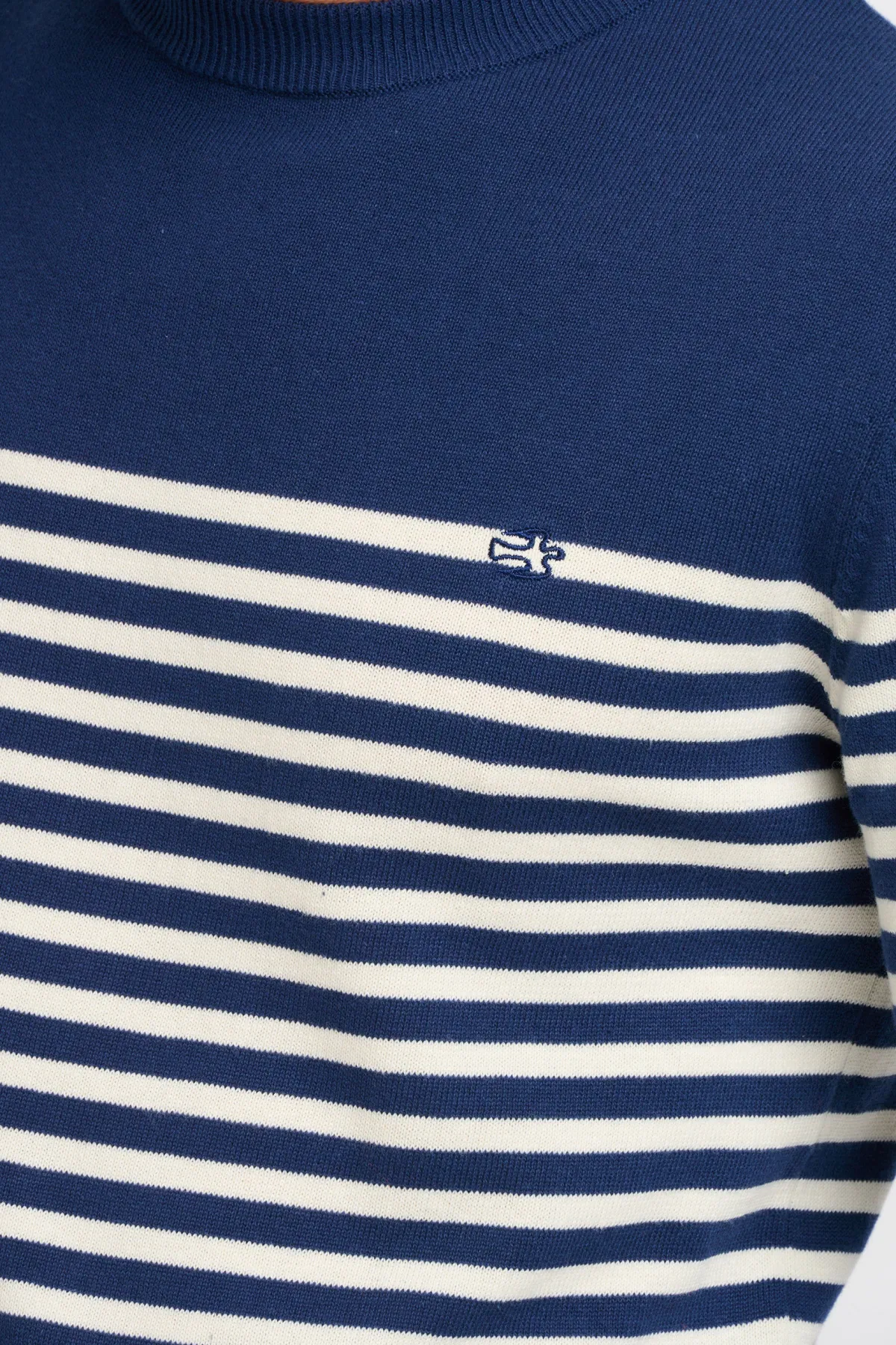 Brakeburn Stripe Crew Neck Jumper Navy Outlet
