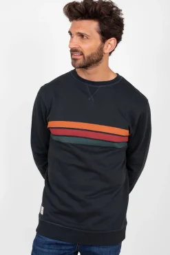 Brakeburn Stripe Crew Neck Sweat Black Clearance