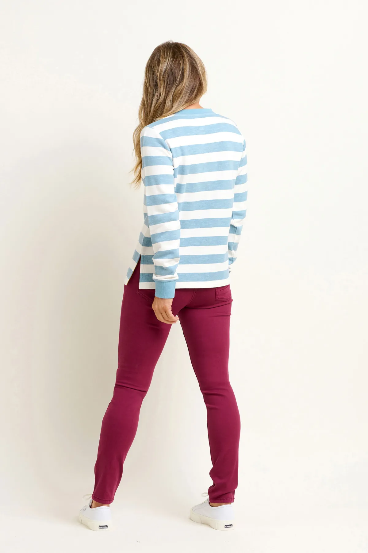 Brakeburn Stripe Crew Neck Sweatshirt Blue Clearance