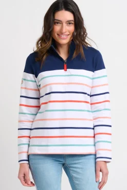 Brakeburn Stripe Quarter Zip Sweat Blue Online
