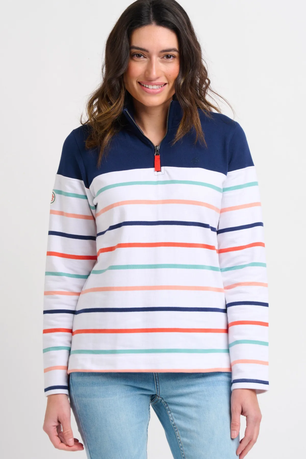 Brakeburn Stripe Quarter Zip Sweat Blue Online