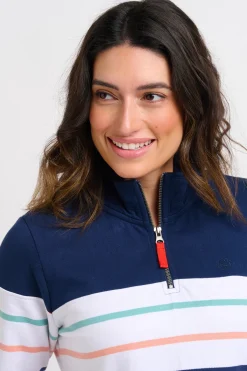 Brakeburn Stripe Quarter Zip Sweat Blue Online