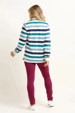 Brakeburn Stripe Quarter Zip Sweatshirt Blue Flash Sale