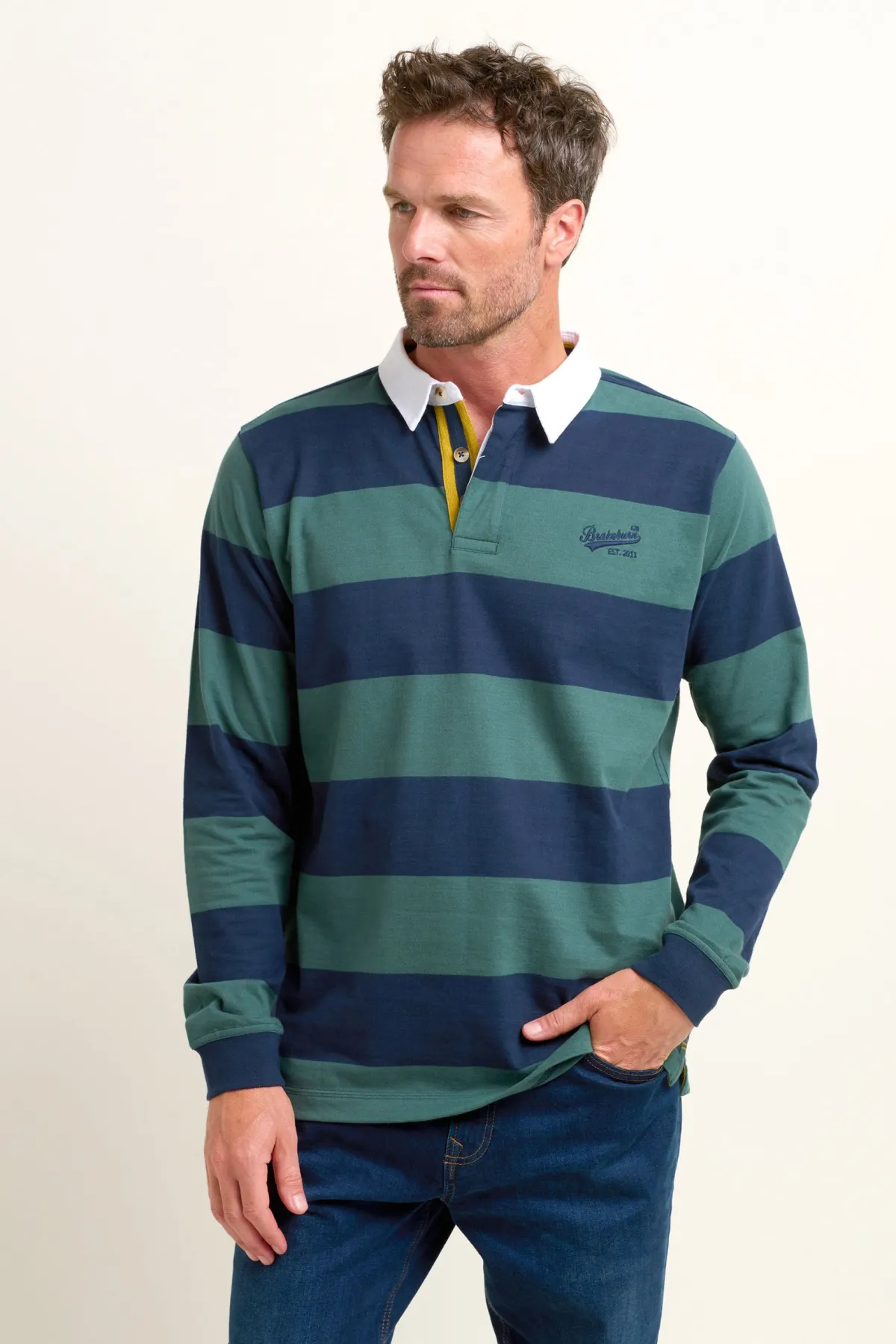 Brakeburn Stripe Rugby Shirt Navy Sale