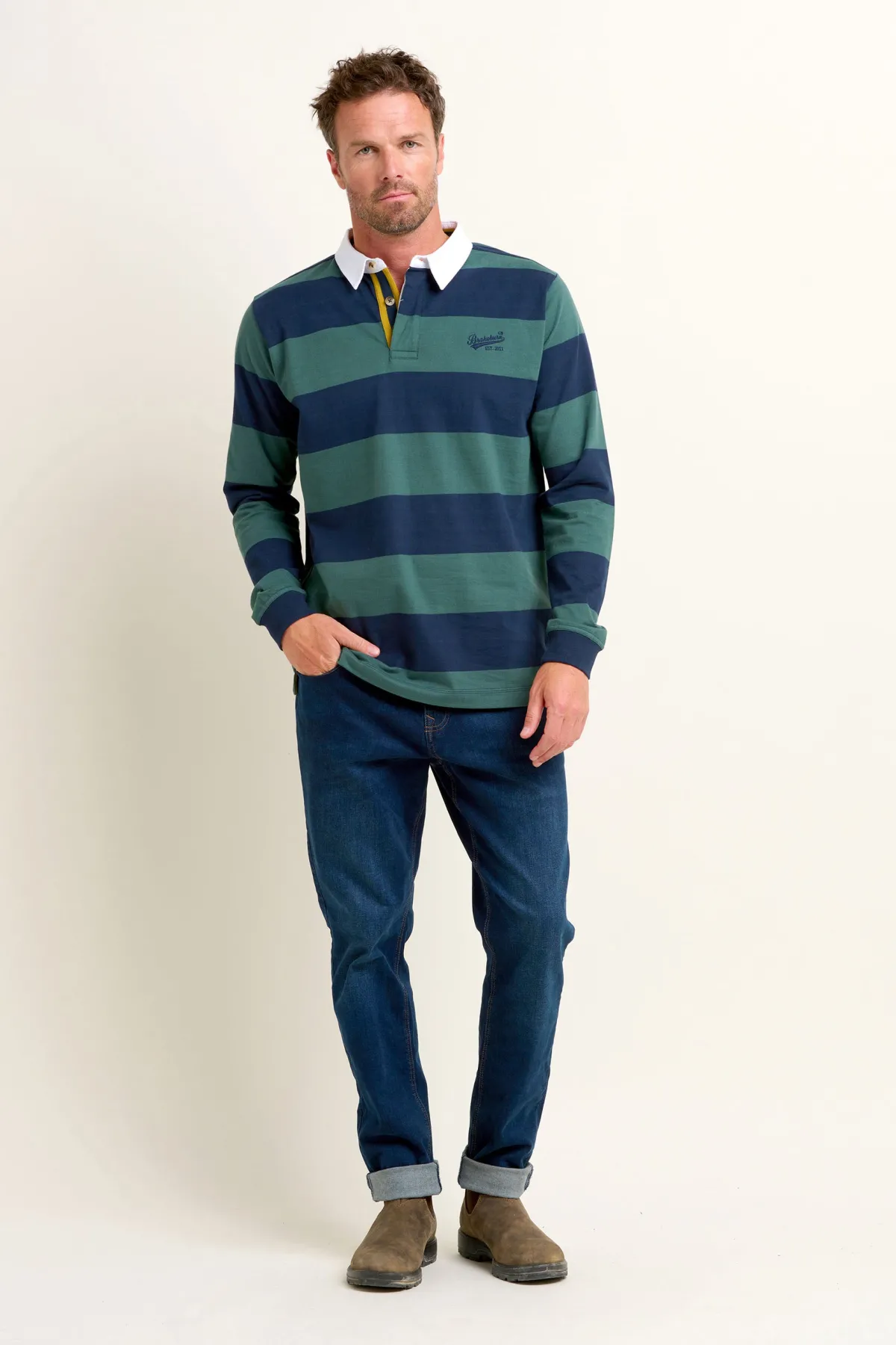 Brakeburn Stripe Rugby Shirt Navy Sale