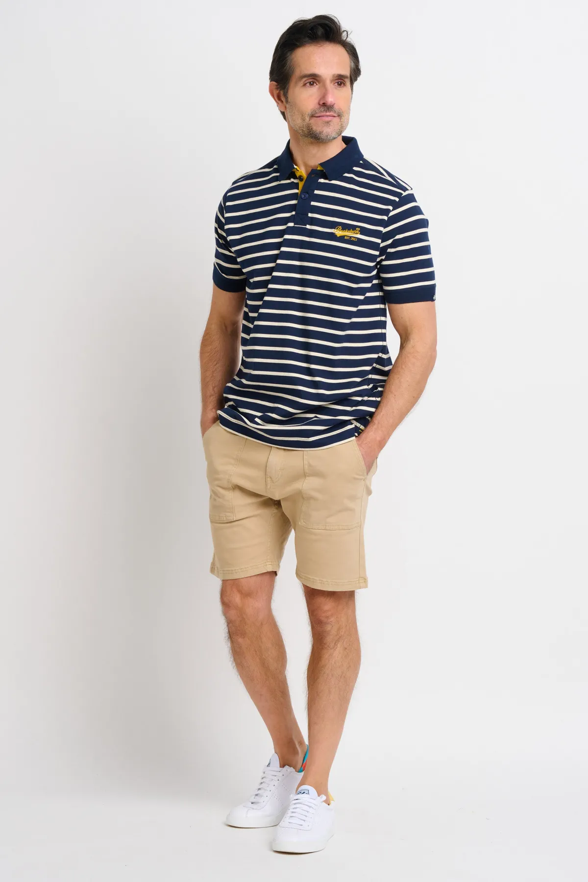 Brakeburn Striped Polo Shirt Navy Cheap