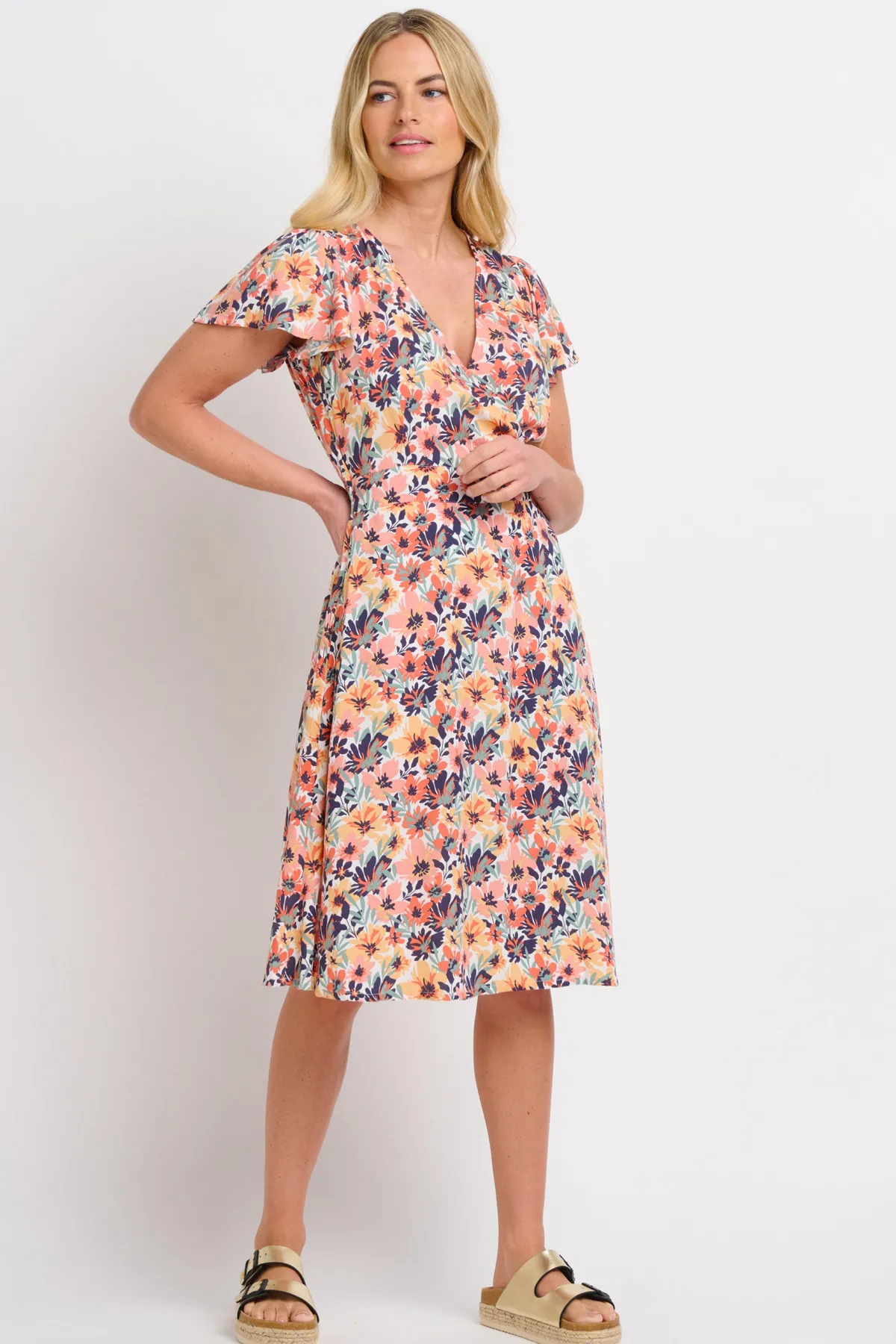 Brakeburn Summer Blooms Wrap Dress Khaki Best