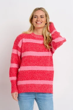 Brakeburn Sunset Knitted Crew Pink Hot