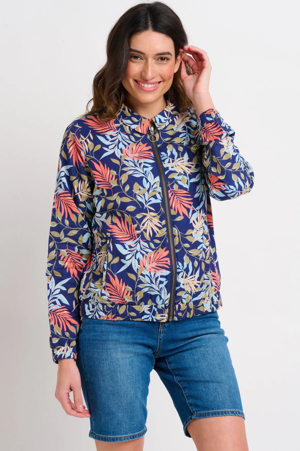 Brakeburn Trailing Tropics Bomber Jacket Blue Sale