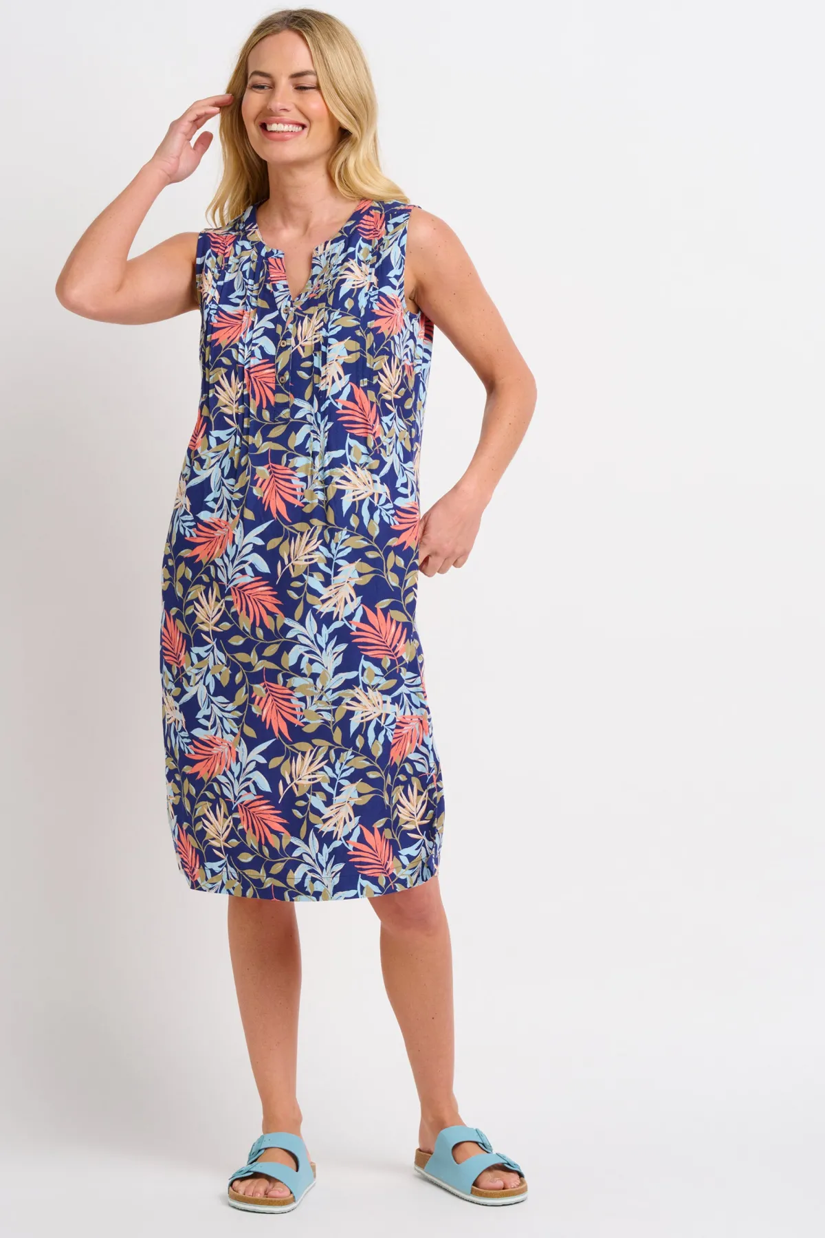 Brakeburn Trailing Tropics Pintuck Dress Blue Sale