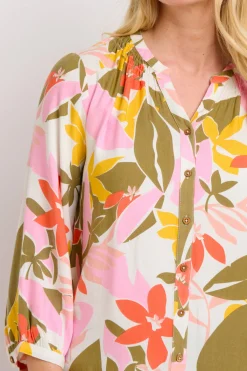 Brakeburn Tropical Palm Blouse Khaki Store