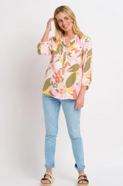Brakeburn Tropical Palm Blouse Khaki Store