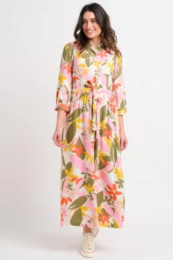 Brakeburn Tropical Palm Shirt Dress Khaki Flash Sale