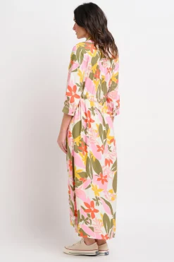Brakeburn Tropical Palm Shirt Dress Khaki Flash Sale