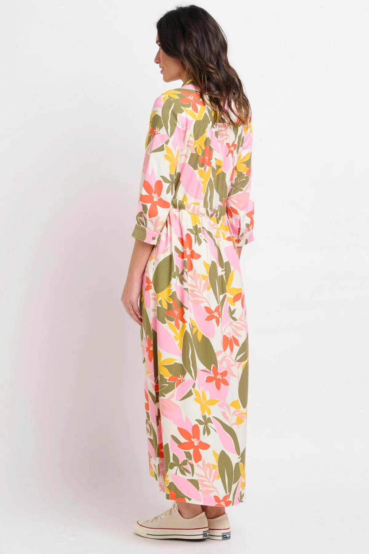 Brakeburn Tropical Palm Shirt Dress Khaki Flash Sale