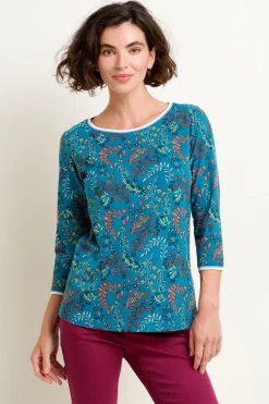 Brakeburn Uma Floral Paisley 3 Quarter Tee Blue Hot