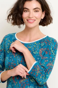 Brakeburn Uma Floral Paisley 3 Quarter Tee Blue Hot