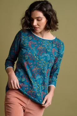 Brakeburn Uma Floral Paisley 3 Quarter Tee Blue Hot