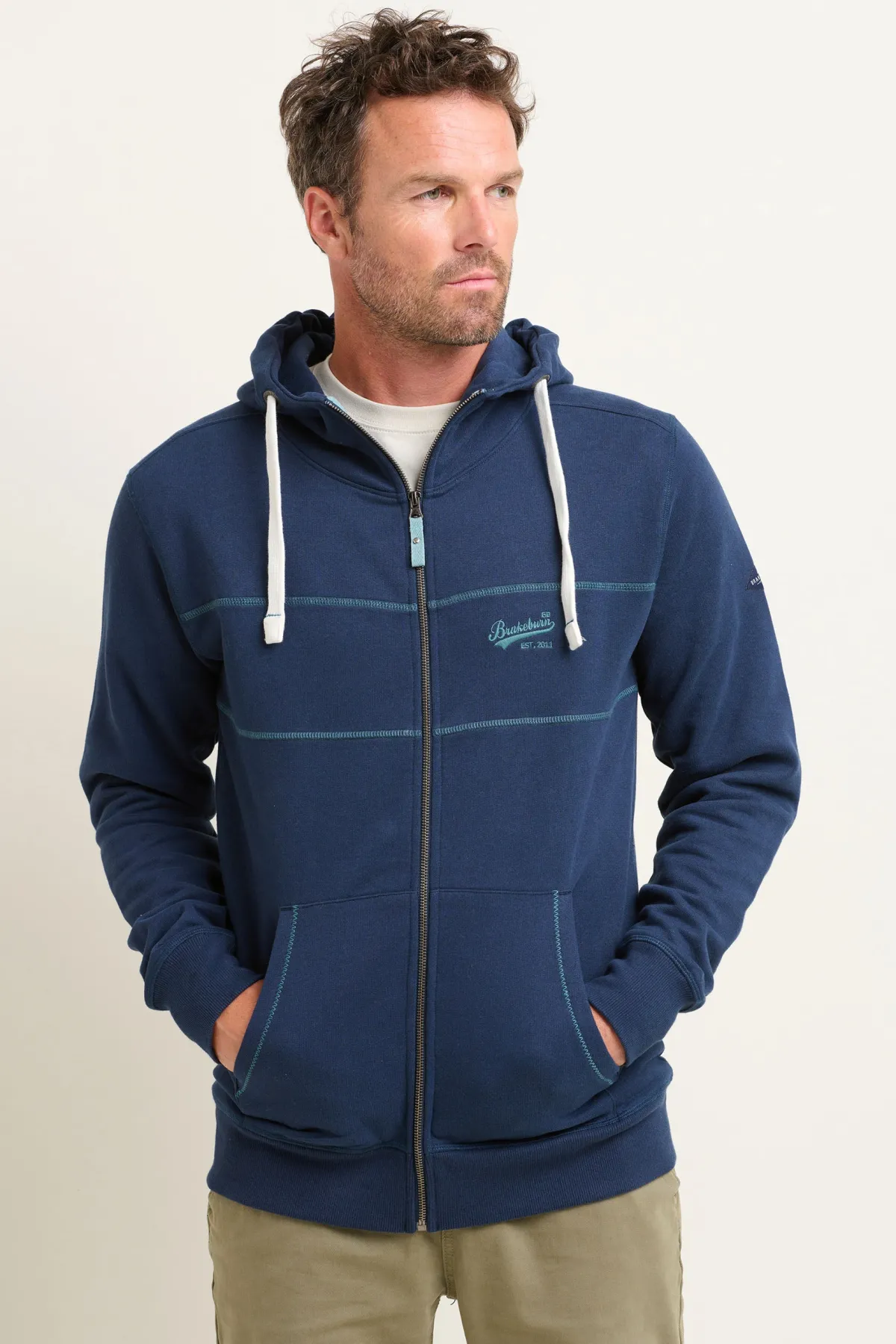 Brakeburn Zip Through Hoodie Navy Fashion