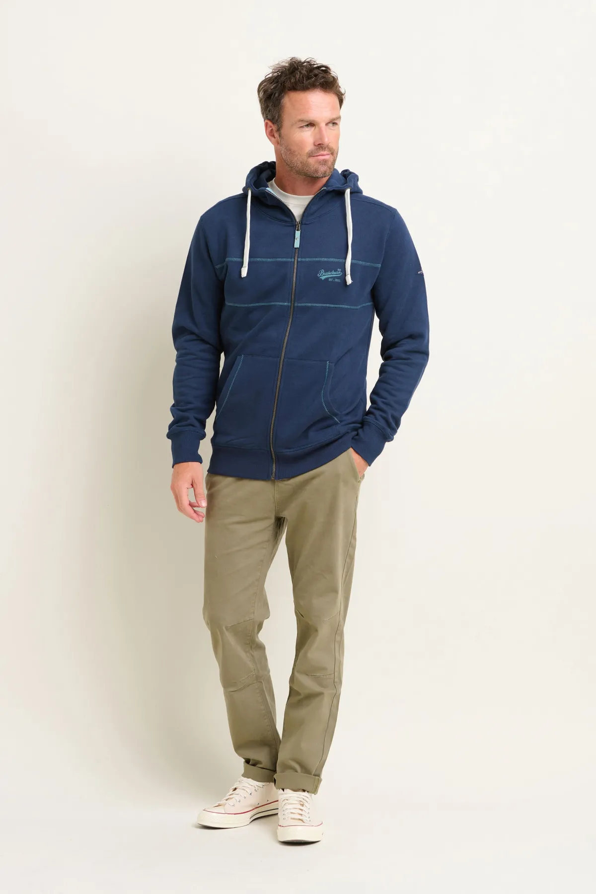 Brakeburn Zip Through Hoodie Navy Fashion