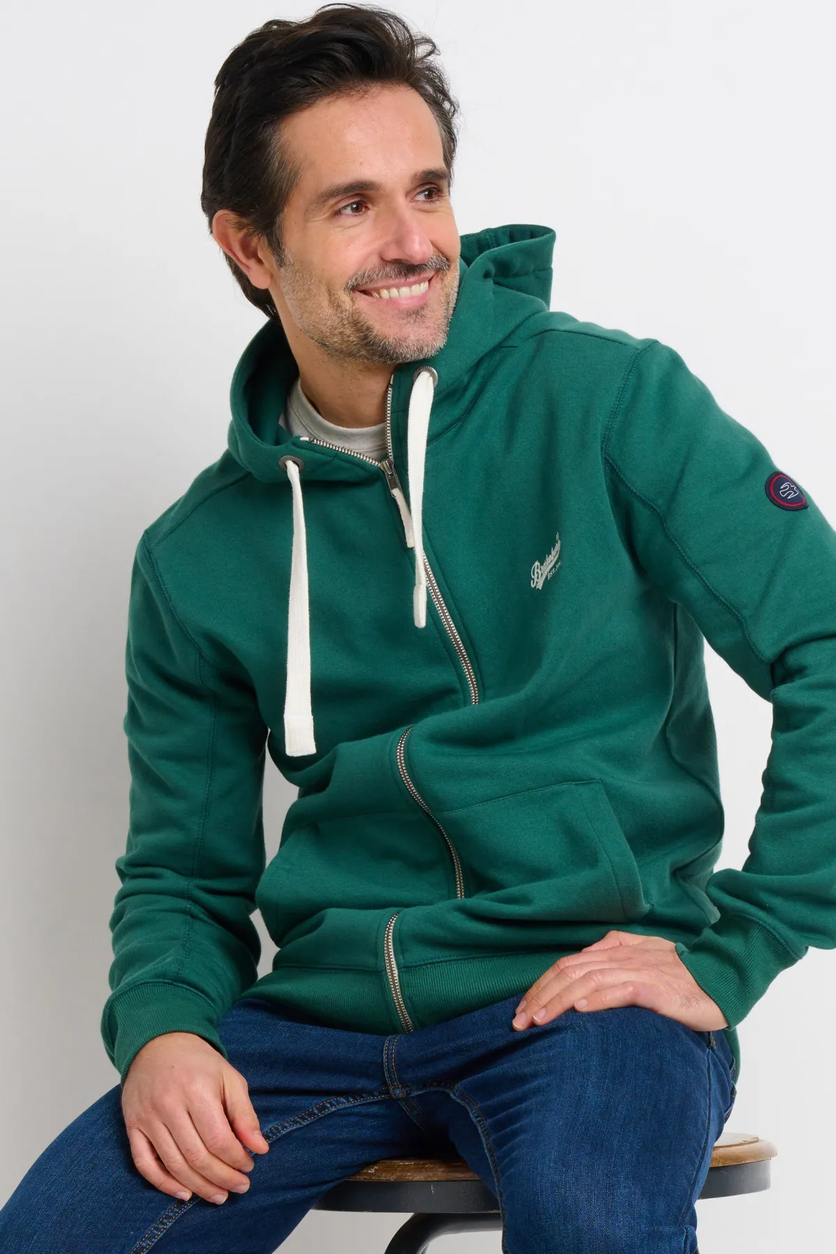Brakeburn Zip Through Hoodie Green Outlet